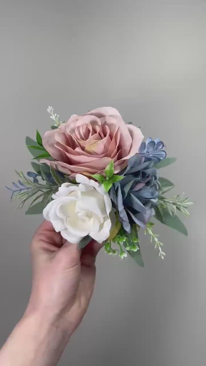 White Dusty Rose Blue Cake Decor Wedding Dusty Blue Ivory Flowers Cake Arrangement Topper Artiricial Flowers Blush Eucalyptus Sage Green