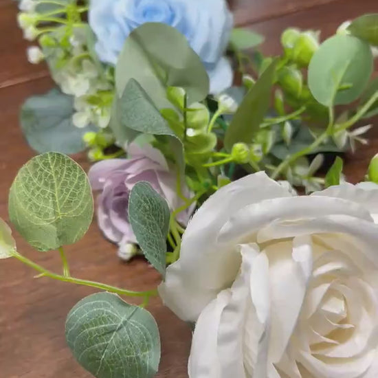 White Garland Wedding Table Runner Aisle Arrangement Arch Purple Silver Dollar Ivory Eucalyptus Decoration Blue Table Runner Greenery