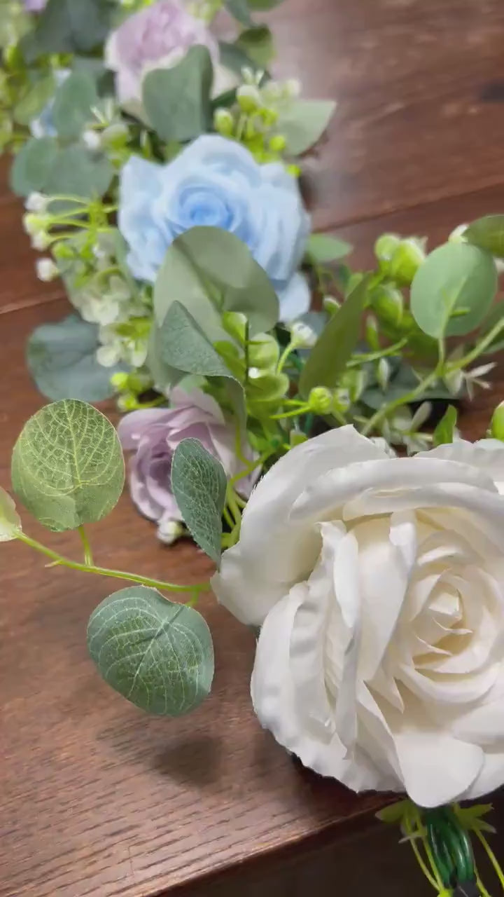 White Garland Wedding Table Runner Aisle Arrangement Arch Purple Silver Dollar Ivory Eucalyptus Decoration Blue Table Runner Greenery