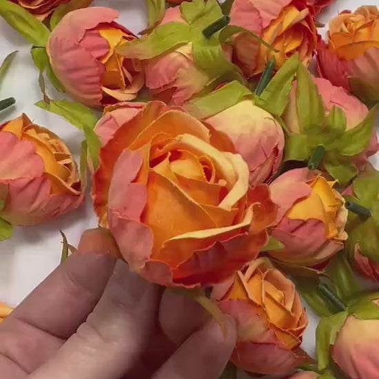 Peach Flower Heads Artificial Wedding Coral Flowers 1.5” Peony Flower Head Orange Wedding Supplies Craft Apricot Head Rose Silk Small Orange