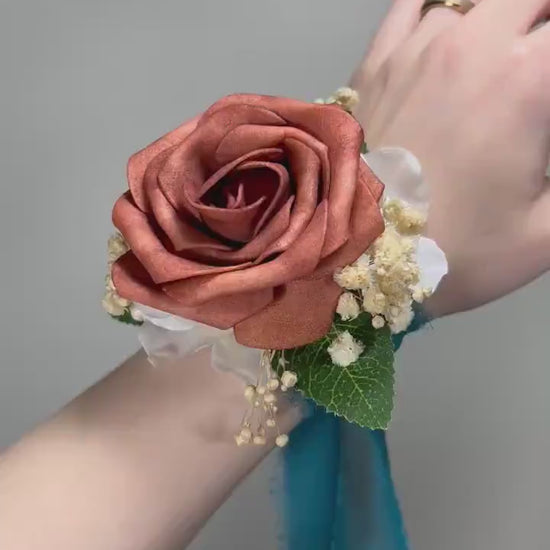 Rust Corsage Wedding Groom Terracotta Corsage Mom Corsage Cinnamon Corsage Orange Boho Baby Breath Artificial Flowers