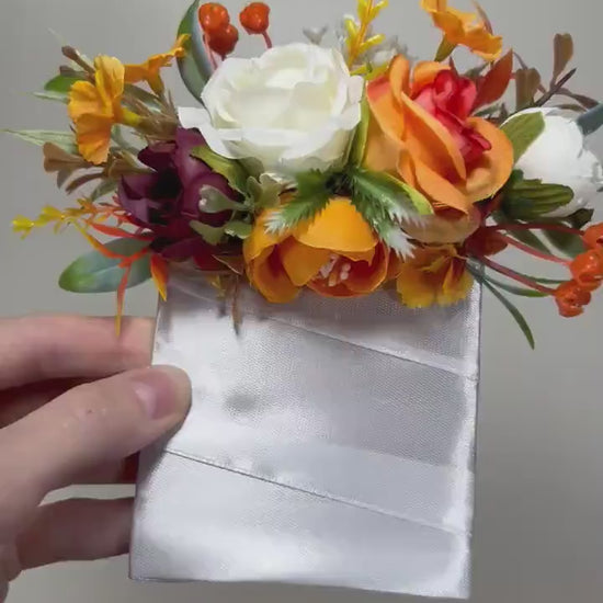 Wedding Pocket Boutonniere White Groom Boutonnière Rust Square Groomsmen Pocket Boutonniere Wedding Burnt Orange Burgundy Artificial Flowers