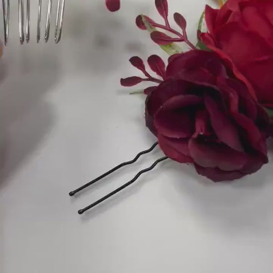 Red Hair Comb Wedding Burgundy Flower Girl Headpiece Red Floral Hair Pin Burgundy Accessories Hair Pin Comb Dark Red