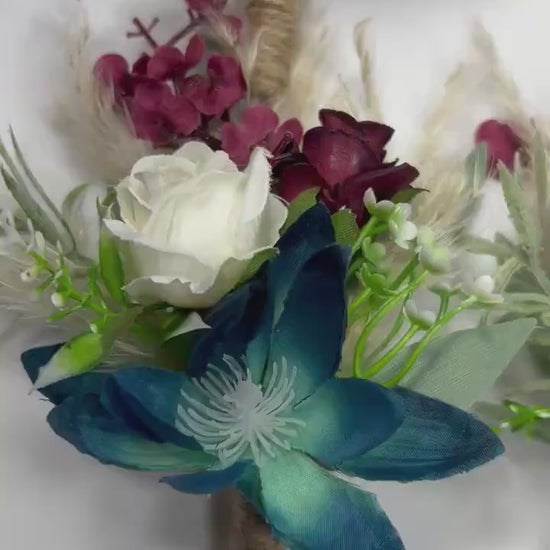 Teal Boutonniere Wedding Teal White Boutonnière Groom Boutonnière Dark Teal Burgundy Groomsmen Teal Burgundy Boutonniere