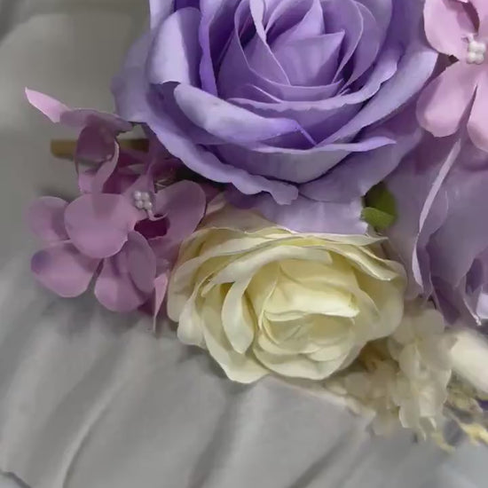 Cake Topper White Wedding Decor Purple Boho Cake Arrangements Lilac Wedding Palm Leave Pink Cake Decoration White Artificial Flowers