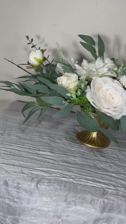 Wedding Centerpiece White Ivory Aisle Arrangement Centerpiece Table Decor White Sweetheart Artificial Flowers Eucalyptus Centerpiece Vase