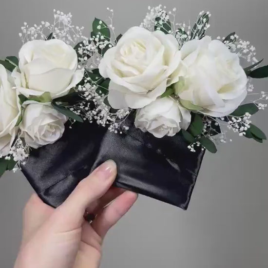 White Pocket Boutonniere Wedding Eucalyptus Groom Boutonnière Ivory Square Groomsmen Greenery Pocket Boutonniere Baby Breath