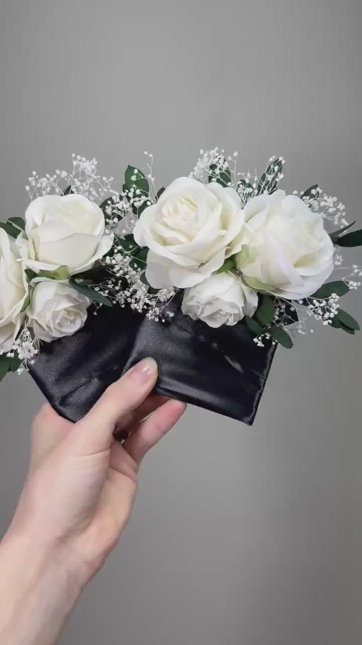 White Pocket Boutonniere Wedding Eucalyptus Groom Boutonnière Ivory Square Groomsmen Greenery Pocket Boutonniere Baby Breath