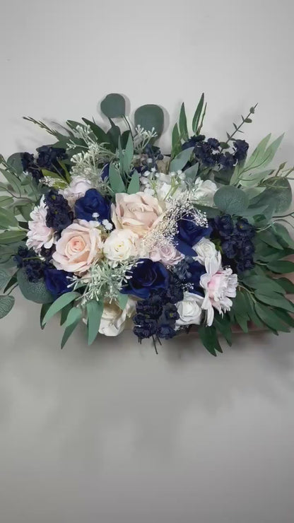 Wedding Bouquet Dusty Rose Navy Blue Bridal Wedding Rustic Bridesmaids Blush Pink Handmade Eucalyptus Artificial Flower Greenery Baby Breath