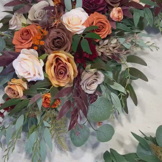 Rust Burgundy Arch Arrangement Champagne Terracotta Corner Arch Aisle Arrangement Brown Orange Decor Burgundy Arbor Arrangement Burnt Orange