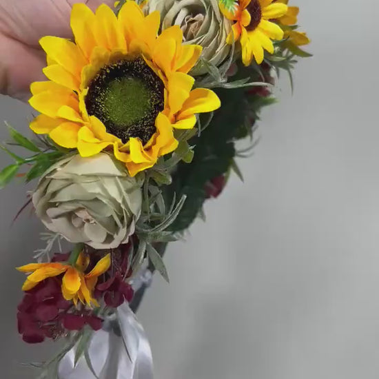 Sunflower Flower Crown Wedding Crown Burgundy Floral Hair Accessories Flower Sunflowers Burgundy Sage Green Crown Flower Wreath Hair