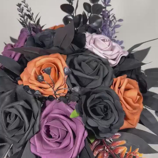 Black Orange Bouquet Wedding Dark Purple Bridal Black Bouquet Bridesmaids Plum Burnt Orange Black Gothic Bouquet Rust Artificial Flower
