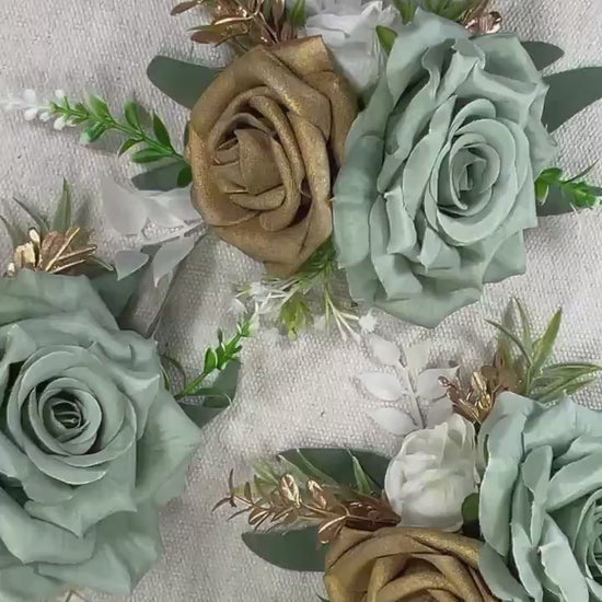 Sage Green Cake Decor Flower Wedding White Dusty Sage Green Gold Cake Arrangement Flower Artificial Ivory Sage Green Eucalyptus