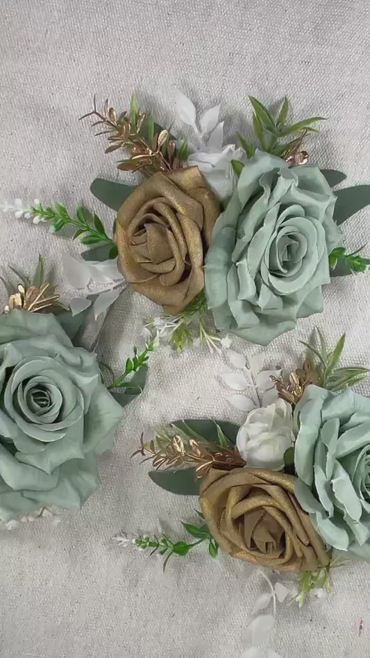 Sage Green Cake Decor Flower Wedding White Dusty Sage Green Gold Cake Arrangement Flower Artificial Ivory Sage Green Eucalyptus
