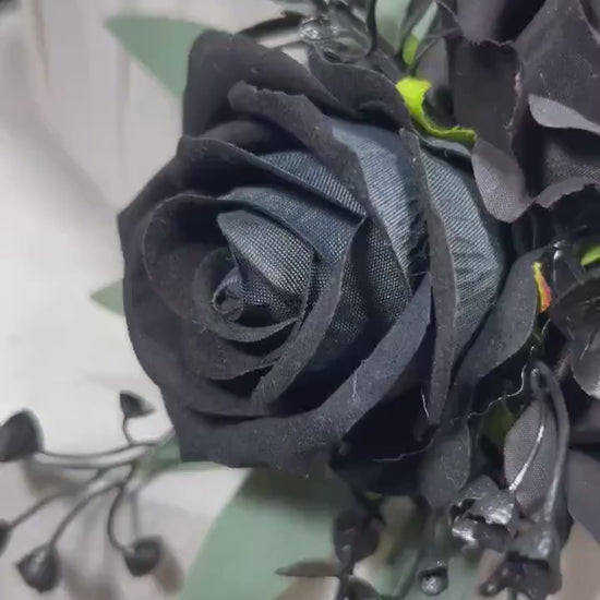 Cake Decoration Black Wedding Topper Decor Flower Cake Arrangement Sage Black Cake Decoration Black Artificial Flower Cake Decor