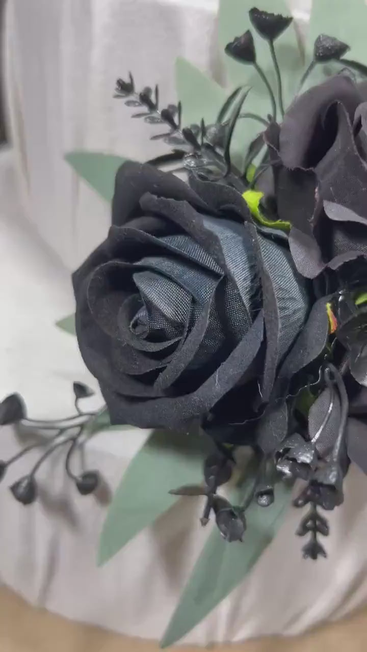 Cake Decoration Black Wedding Topper Decor Flower Cake Arrangement Sage Black Cake Decoration Black Artificial Flower Cake Decor