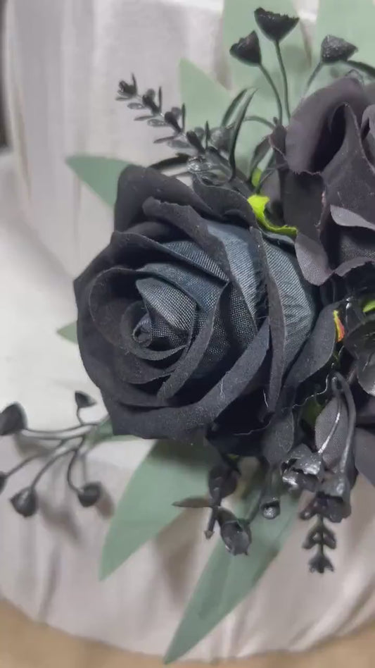 Cake Decoration Black Wedding Topper Decor Flower Cake Arrangement Sage Black Cake Decoration Black Artificial Flower Cake Decor