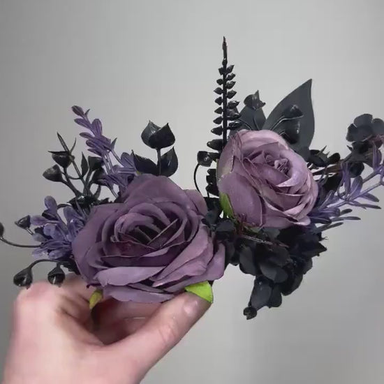 Black Plum Boutonniere Wedding Groom Black Dark Purple Boutonniere Gothic Groomsmen Purple Black Boutonniere Prom Black Artificial Flowers