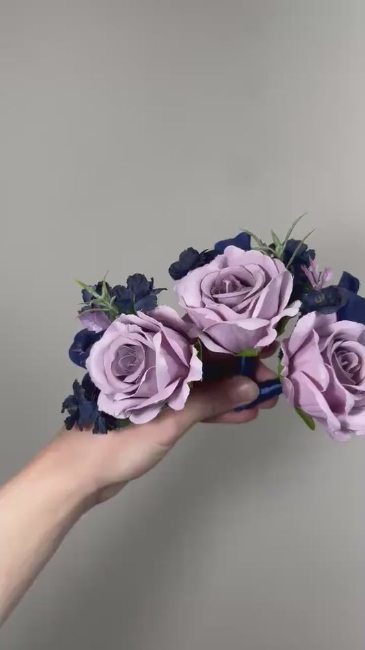 Lilac Boutonniere Wedding Navy Blue Groom Lavender Boutonnières Groomsmen Lilac Dark Blue Boutonniere Purple Navy Blue Artiticial Flower