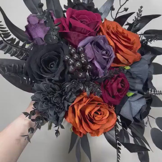 Wedding Bouquet Black Burgundy Bridal Wedding Gothic Gold Halloween Bouquet Black Decor Burgundy Handmade Artificial Flower  Bridesmaids