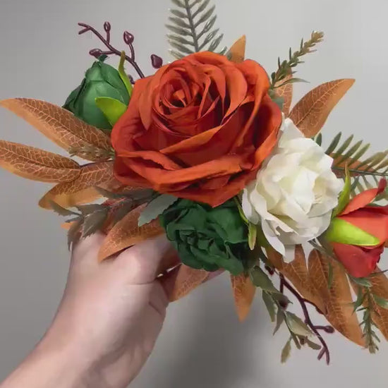 Rust Cake Decor Flower Wedding Terracotta Green Ivory Cake Arrangements Artificial Flower Emerald Green Burnt Orange Champagne Flower Cake