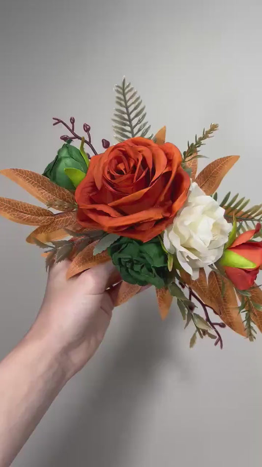 Rust Cake Decor Flower Wedding Terracotta Green Ivory Cake Arrangements Artificial Flower Emerald Green Burnt Orange Champagne Flower Cake