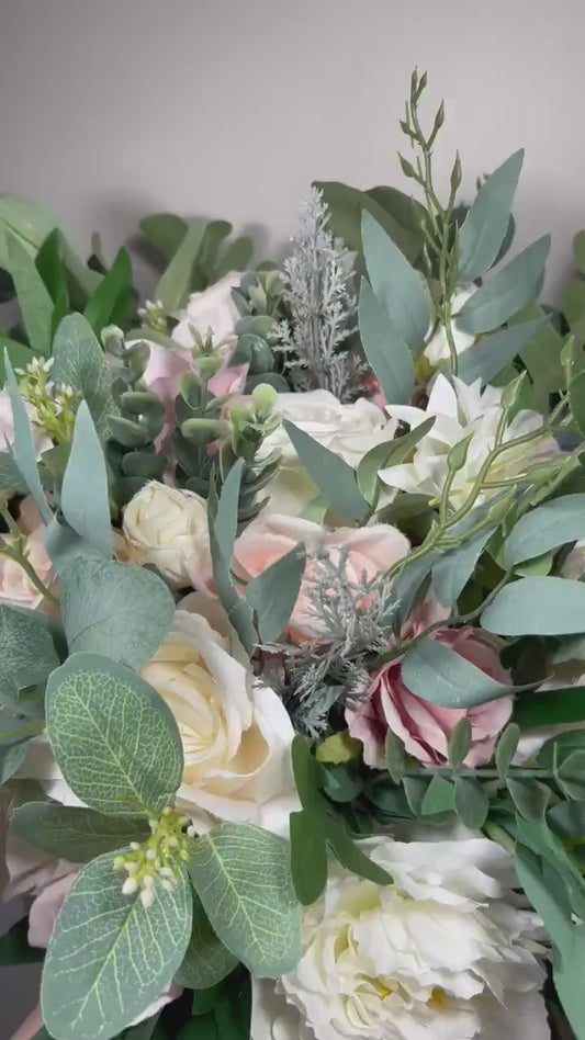Wedding Bouquet Dusty Rose Bridal Blush Wedding Bouquet Ivory Bridesmaids Decor Eucalyptus Handmade Pink Flower White Artificial Faux Flower