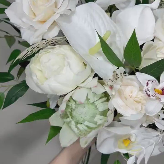 Wedding Bouquet White Bridal Orchid Bridesmaids Bouquet White Protea Calla Lily Ivory Orchid Protea Tropical Anthurium Artificial Flower
