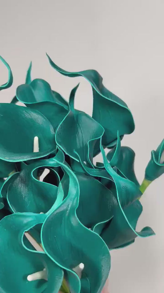 Dark Teal Calla Lily Artiticial Peacock Blue Green Flowers with Stems Calla Lilies Teal Real Touch Wedding Teal Calla Lily Craft Supplies
