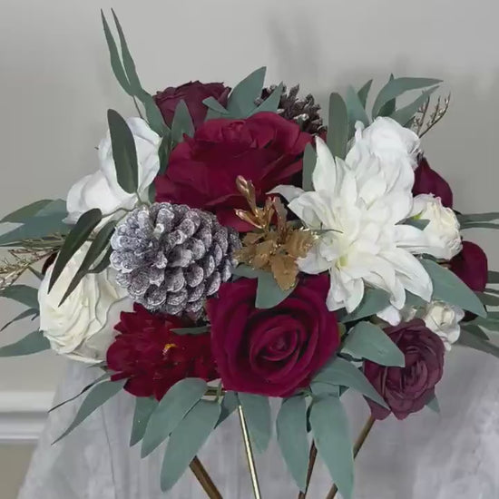 Wedding Burgundy Centerpiece Christmas Table Flower Ball Decoration White Table Centerpiece Barrel White Whiskey Winter Ivory Burgundy