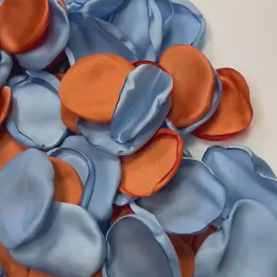 Blue Orange Petals Wedding Decor Flower Girl Petals Dusty Blue Sky Burnt Orange Wedding Aisle Decor Flower Petals Satin Terracotta Ceremony
