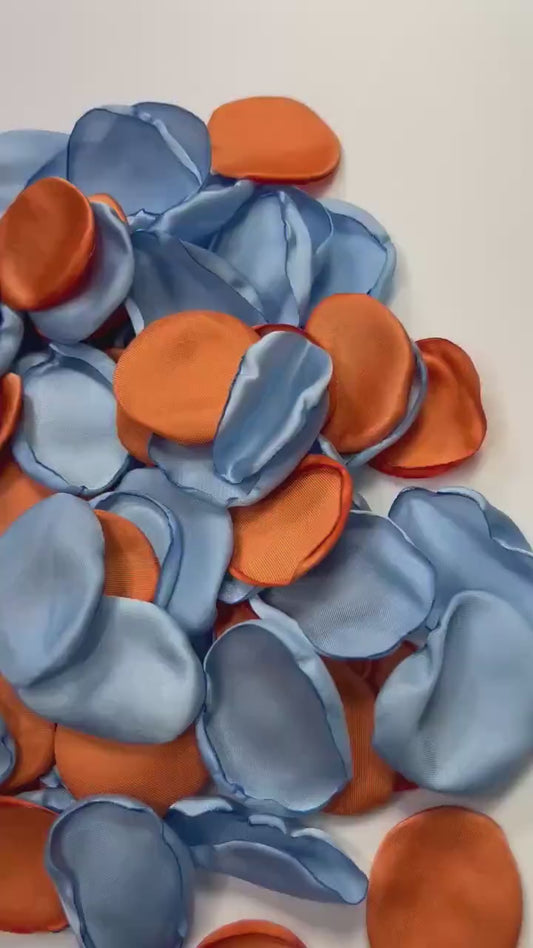 Blue Orange Petals Wedding Decor Flower Girl Petals Dusty Blue Sky Burnt Orange Wedding Aisle Decor Flower Petals Satin Terracotta Ceremony