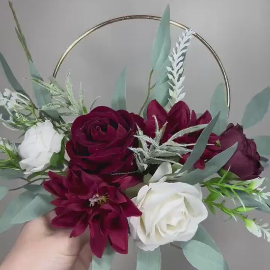 Wedding Hoop Burgundy White Hoop Flower Girl Hoop Bridesmaids Ring Wreath Alternative Bouquet Hoop Fall Artificial Flower