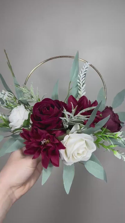 Wedding Hoop Burgundy White Hoop Flower Girl Hoop Bridesmaids Ring Wreath Alternative Bouquet Hoop Fall Artificial Flower