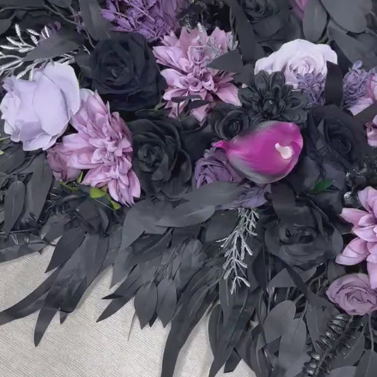 Black Purple Arch Arrangement Wedding Purple Arch Aisle Arrangement Arbor Black Lavender Decor Gothic Black Plum Artificial Flowers