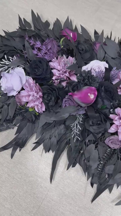 Black Purple Arch Arrangement Wedding Purple Arch Aisle Arrangement Arbor Black Lavender Decor Gothic Black Plum Artificial Flowers