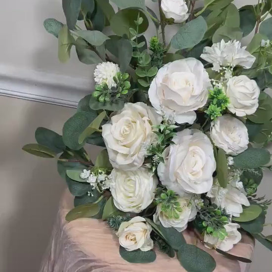 Set of 2 Wedding Aisle Marker Flower Floor Arrangement Whiskey Barrel Décor Dusty Rose Ground Arch Ivory Eucalyptus Artificial Flower