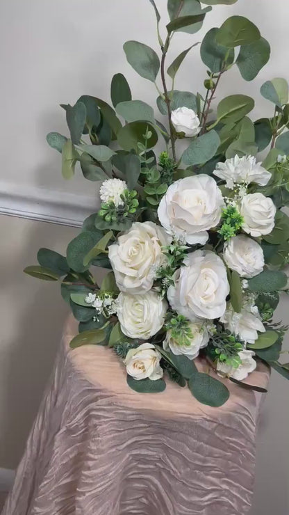 Set of 2 Wedding Aisle Marker Flower Floor Arrangement Whiskey Barrel Décor Dusty Rose Ground Arch Ivory Eucalyptus Artificial Flower