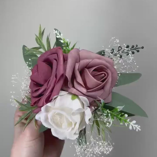 Dusty Rose Cake Flower Decor Wedding Mauve Flower Cake Arrangement White Dusty Rose Cake Decoration Ivory Blush Mauve Artificial Flower