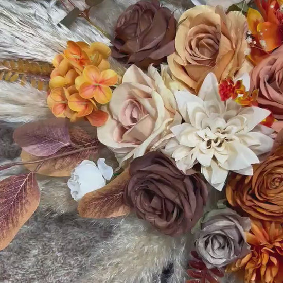 Wedding Arch Arrangement Terracotta Boho Burnt Orange Brown Cinnamon Arch Aisle Arrangement Arbor Pampas Grass Ivory Decor Wall Rust Fall
