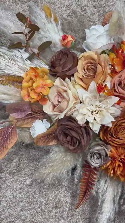 Wedding Arch Arrangement Terracotta Boho Burnt Orange Brown Cinnamon Arch Aisle Arrangement Arbor Pampas Grass Ivory Decor Wall Rust Fall