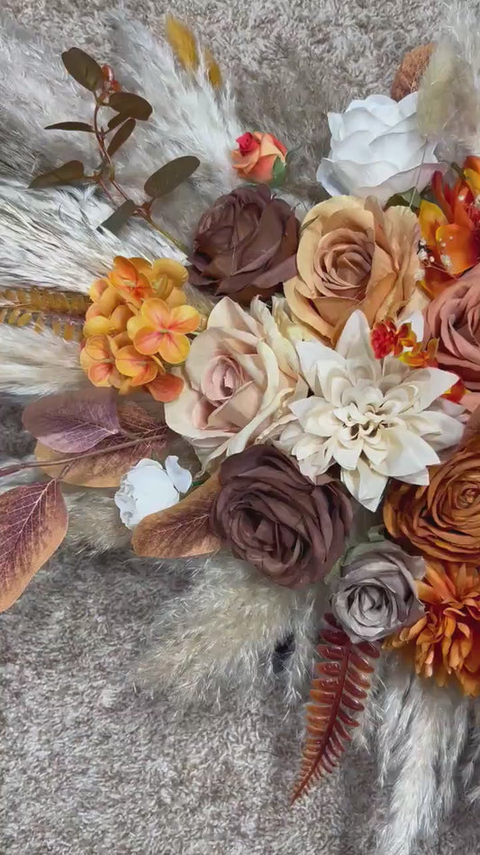 Wedding Arch Arrangement Terracotta Boho Burnt Orange Brown Cinnamon Arch Aisle Arrangement Arbor Pampas Grass Ivory Decor Wall Rust Fall