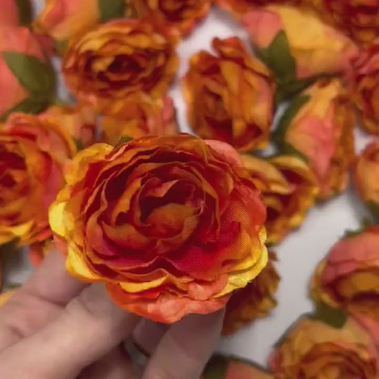 Orange Flower Heads Artificial Wedding Burnt Orange Flowers 2” Peony Flower Head Terracotta Wedding Supplies Craft Head Rose Orange