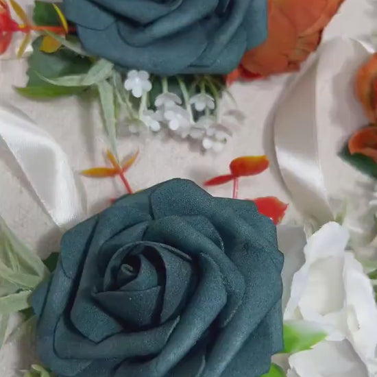 Dark Teal Corsage Wedding Teal Corsage Terracotta Mom White Corsage Teal Rust Corsage Burnt Orange White Artificial Flowers