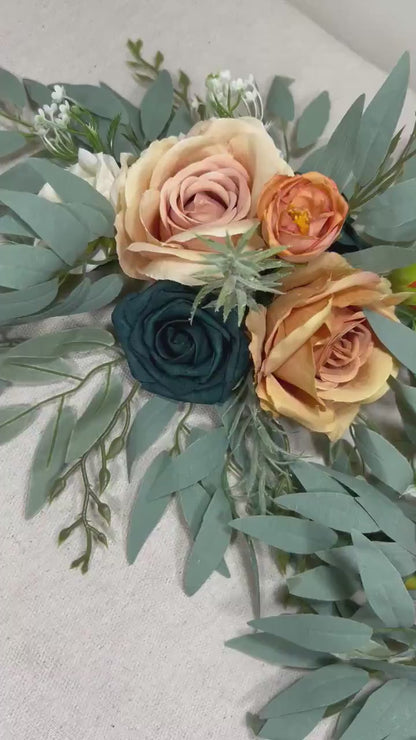Orange Teal Centerpiece Wedding Decor Dark Teal Terracotta Centerpiece Burnt Orange Table Decor Rust Eucalyptus Dark Teal Artificial Flower