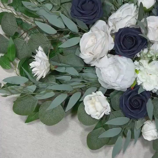 Wedding Arch Arrangement White Arch Aisle Navy Blue Arrangement Navy Blue Ivory Arbor Arrangement Wedding White Artificial Flower