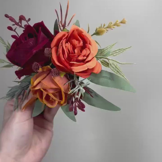 Orange Burgundy Cake Decor Flower Artificial Wedding Terracotta Rust Cake Flower Arrangement Maroon Burnt Orange Sage Green Silk Flower Cake
