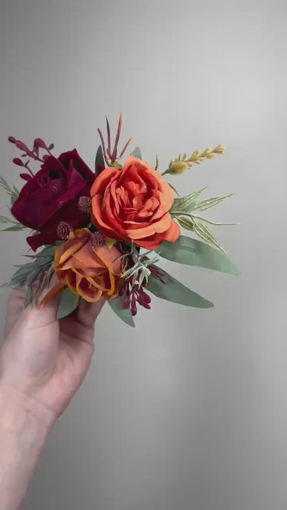 Orange Burgundy Cake Decor Flower Artificial Wedding Terracotta Rust Cake Flower Arrangement Maroon Burnt Orange Sage Green Silk Flower Cake