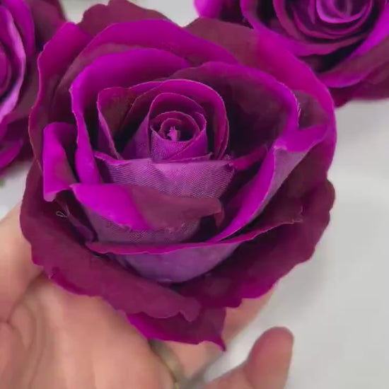 Purple Rose Heads Wedding Artificial Purple 3” Magenta Flower Head Heads Dark Purple Craft Supplies Wedding Magenta Roses Head Home Decor