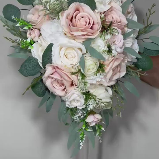 White Cascade Bouquet Bridal Ivory Bouquet Cascading Blush Bouquet Greenery Pink Bridesmaids White Bouquet Sage Artificial Flowers